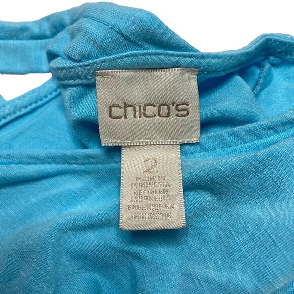 CHICOS Water Light Blue Cross Back Scoop Neck Rayon Tunic Top Size Large (2) - Picture 6 of 8